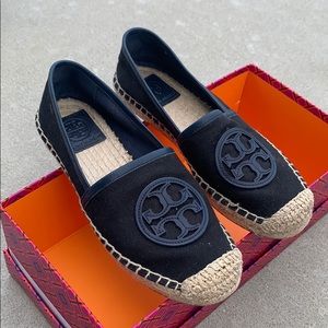 Tory Burch Black and Navy Blue Espadrilles Size 5